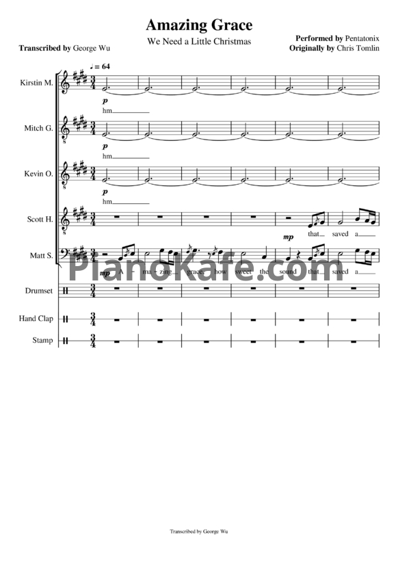 Ноты Pentatonix - Amazing Grace (Партитура) - PianoKafe.com
