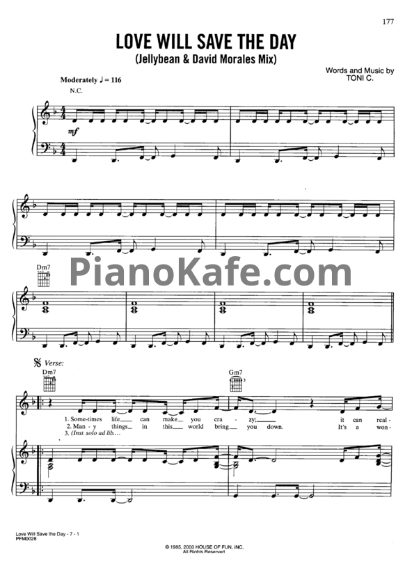 Ноты Whitney Houston - Love will save the day (Jellybean & David Morals mix) - PianoKafe.com