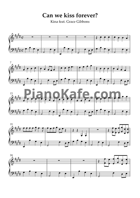 Ноты Kina feat. Adriana Proenza - Can we kiss forever? - PianoKafe.com