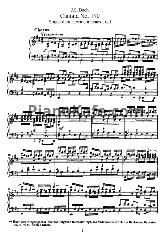 Ноты И. Бах - Кантата №190 "Signet dem herrn ein neues lied" (BWV 190) - PianoKafe.com
