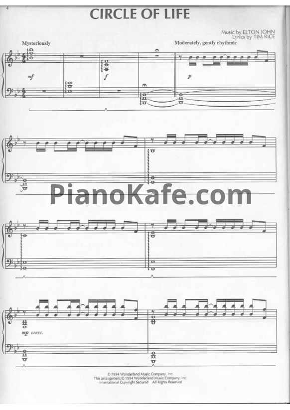 Ноты Hans Zimmer - The lion king (Книга нот) - PianoKafe.com