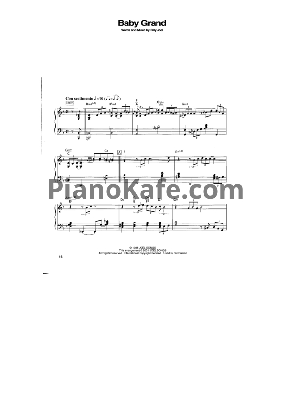Ноты Billy Joel - Baby grand - PianoKafe.com