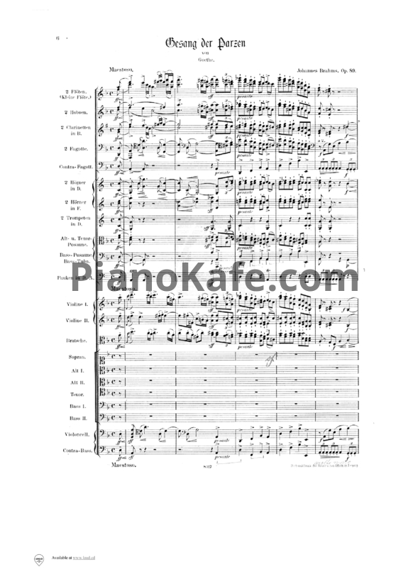 Ноты И. Брамс - `Песнь парок` (Gesang der Parzen) на текст Гёте для 6-голосного хора и оркестра (Op. 89) - PianoKafe.com