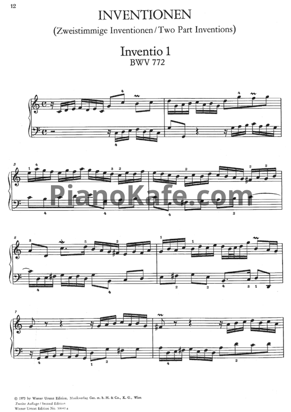 Ноты И. Бах - Инвенция №1 (BWV 772) - PianoKafe.com