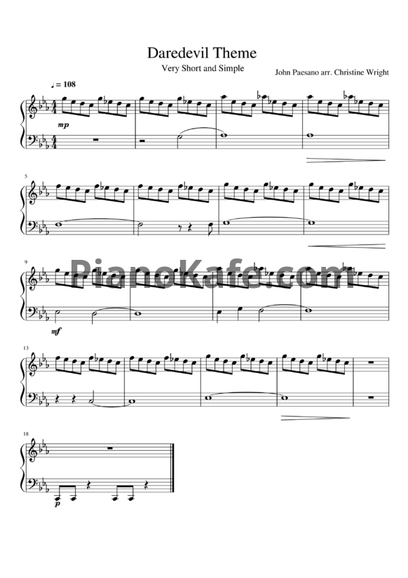 Ноты John Paesano - Daredevil main theme - PianoKafe.com