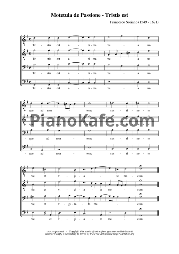 Ноты Ф. Сориано - Мотет "Tristis est" - PianoKafe.com