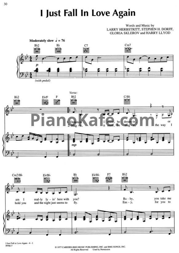 Ноты The Carpenters - I just fall in love again - PianoKafe.com