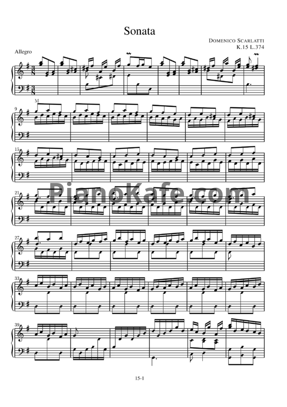Ноты Д. Скарлатти - Соната K15/L374 - PianoKafe.com