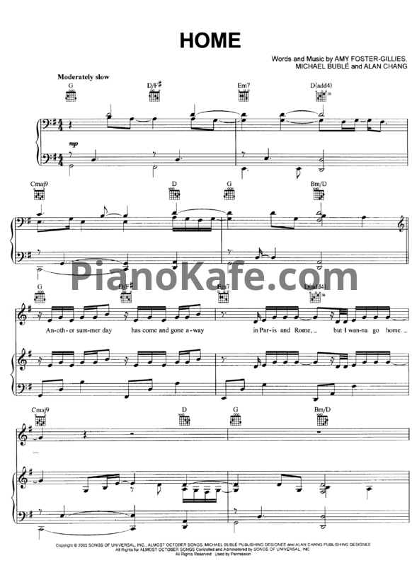 Ноты Michael Buble - Home - PianoKafe.com