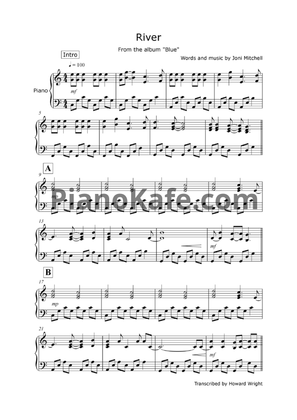 Ноты Joni Mitchell - River - PianoKafe.com