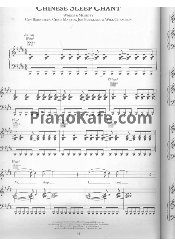 Ноты Coldplay - Chinese sleep chant - PianoKafe.com