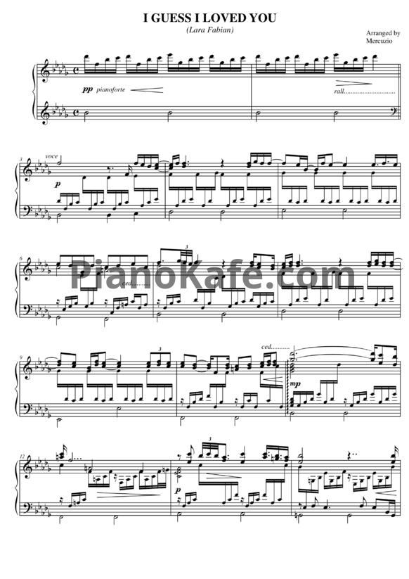 Ноты Lara Fabian - I guess I loved you (Версия 2) - PianoKafe.com