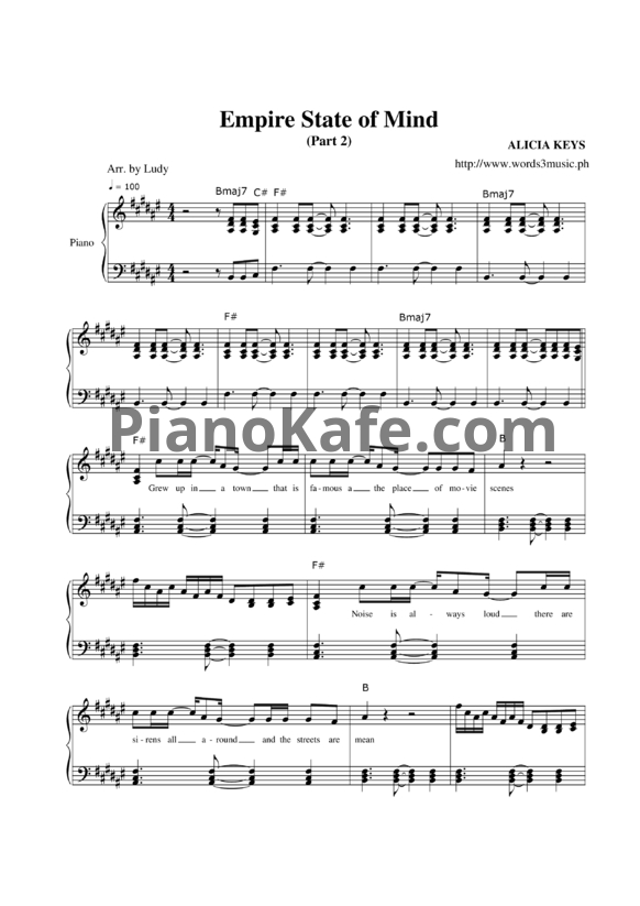 Ноты Alicia Keys - Empire State Of Mind (Part II) Broken Down - PianoKafe.com