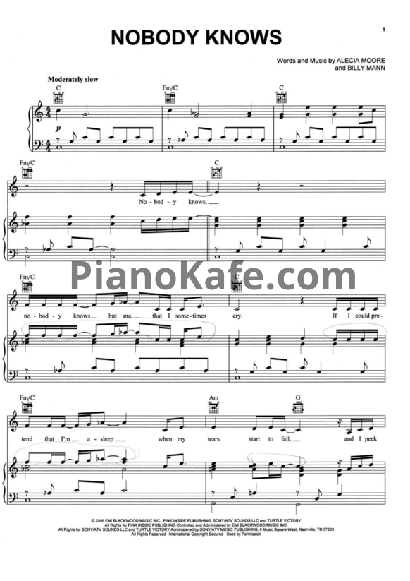 Ноты Pink - Nobody knows (Версия 2) - PianoKafe.com