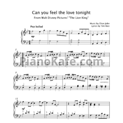 Ноты Elton John - Can you feel the love tonight - предпросмотр