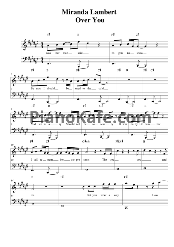 Ноты Miranda Lambert - Over you - PianoKafe.com