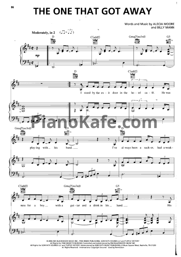 Ноты Pink - The one that got away - PianoKafe.com