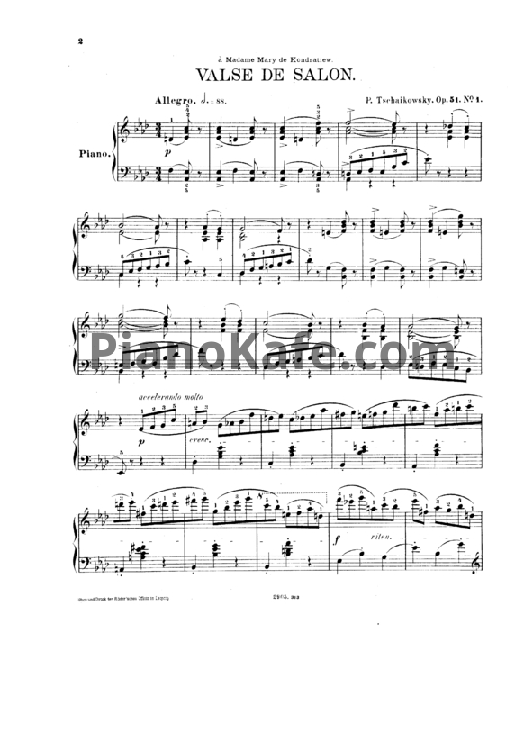 Ноты П. Чайковский - Шесть пьес (Op. 51) - PianoKafe.com