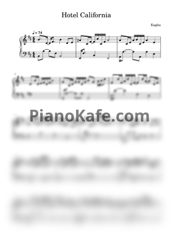 Ноты The Eagles - Hotel California (Piano cover) - PianoKafe.com