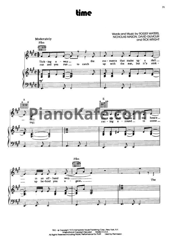 Ноты Pink Floyd - Time (Версия 2) - PianoKafe.com