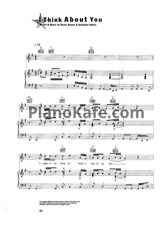 Ноты Bryan Adams - I think about you - PianoKafe.com