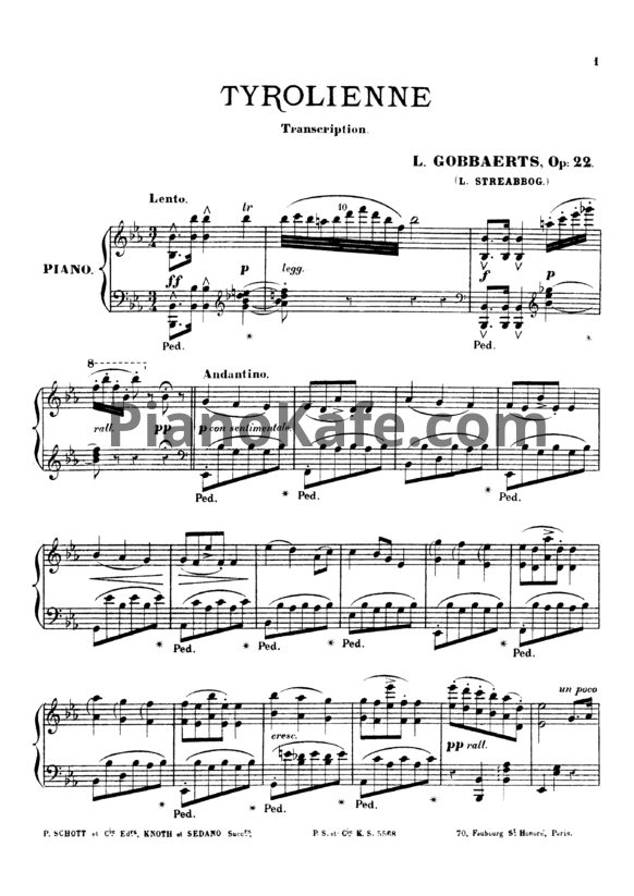 Ноты Л. Гоббартс - Любимая тирольская мелодия для фортепиано (Op. 22) - PianoKafe.com