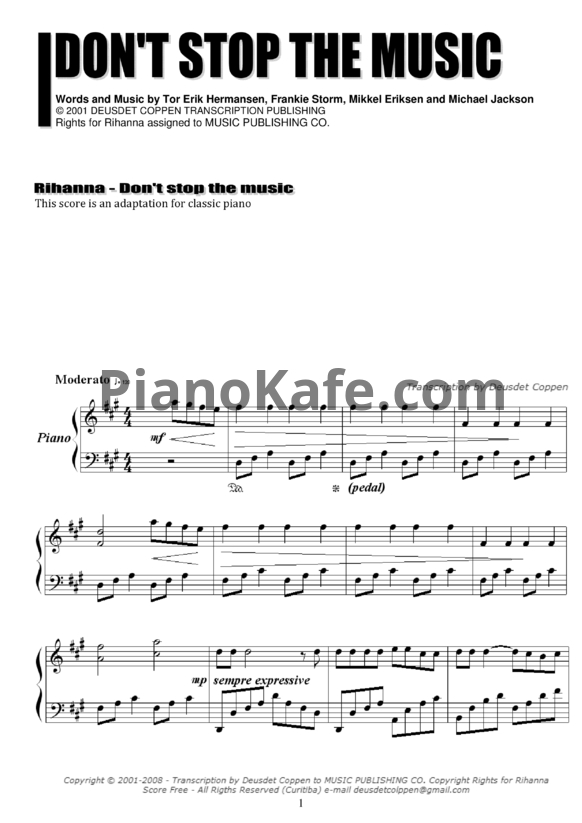 Ноты Rihanna - Don't stop the music - PianoKafe.com