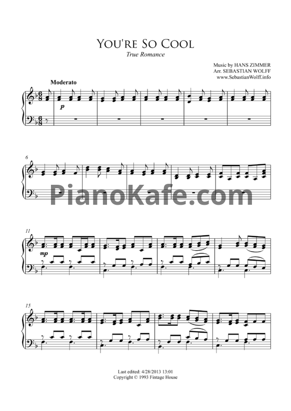 Ноты Hans Zimmer - You're so cool - PianoKafe.com