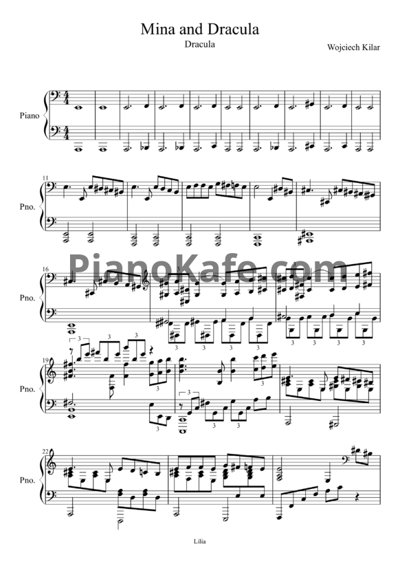 Ноты Wojciech Kilar - Mina and Dracula - PianoKafe.com
