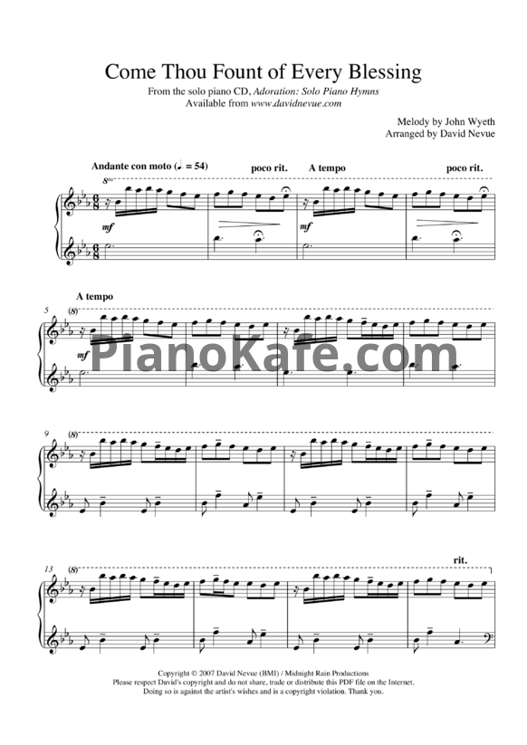 Ноты David Nevue - Come thou fount of every blessing - PianoKafe.com