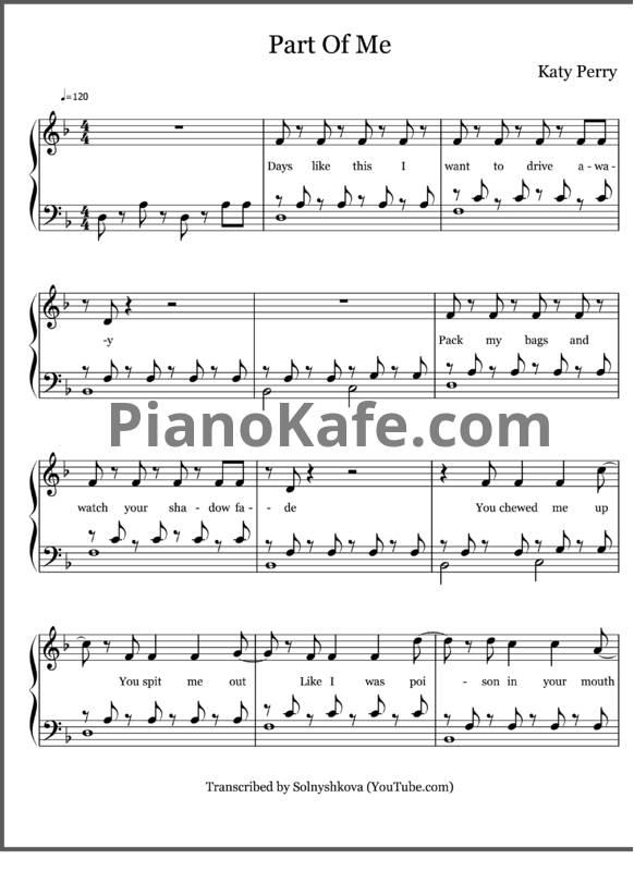 Ноты Katy Perry - Part of me - PianoKafe.com