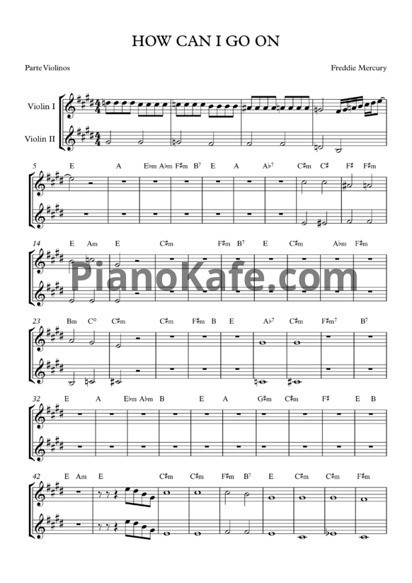 Ноты Freddie Mercury - How can I go on (для скрипки) - PianoKafe.com