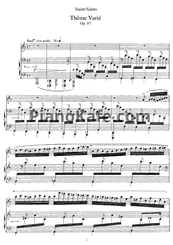 Ноты Камиль Сен-Санс - Тема с вариациями для фортепиано (Op. 97) - PianoKafe.com