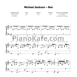 Ноты Michael Jackson - Ben (Piano cover)