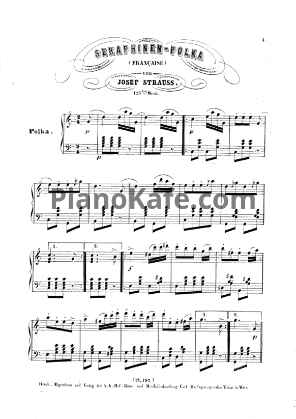 Ноты Й. Штраус - Французская полька "Seraphinen" Op. 125 (Клавир) - PianoKafe.com