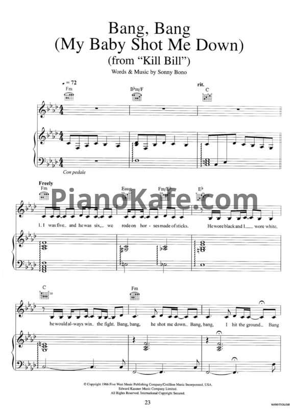 Ноты Nancy Sinatra - Bang bang (My baby shot me down) - PianoKafe.com