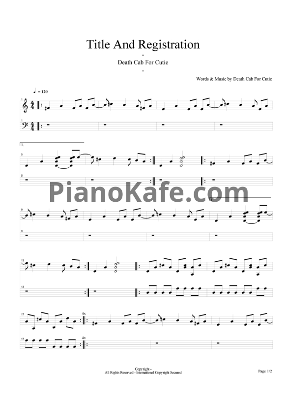 Ноты Death Cab For Cutie - Title and registration - PianoKafe.com