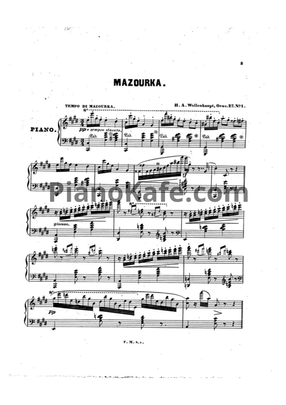 Ноты Герман Волленгаупт - Мазурка (Соч. 27, №1) - PianoKafe.com