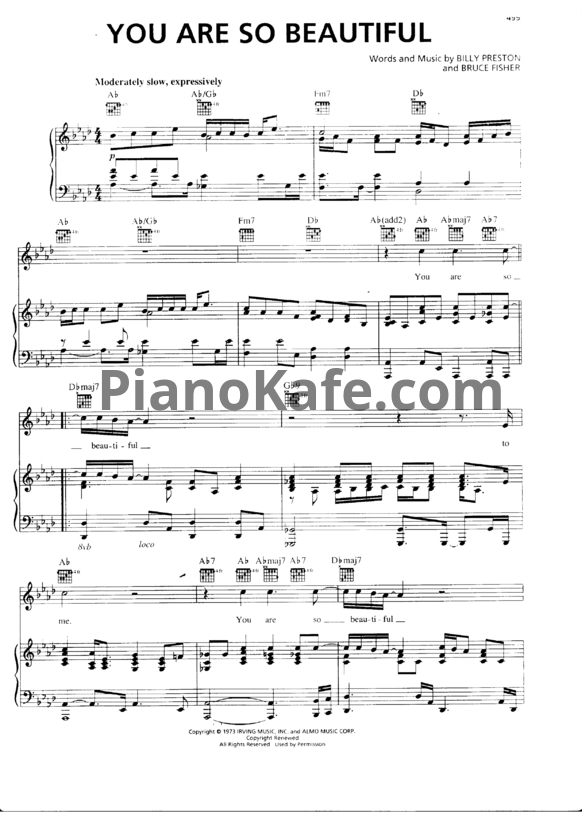 Ноты Joe Cocker - You are so beautiful - PianoKafe.com