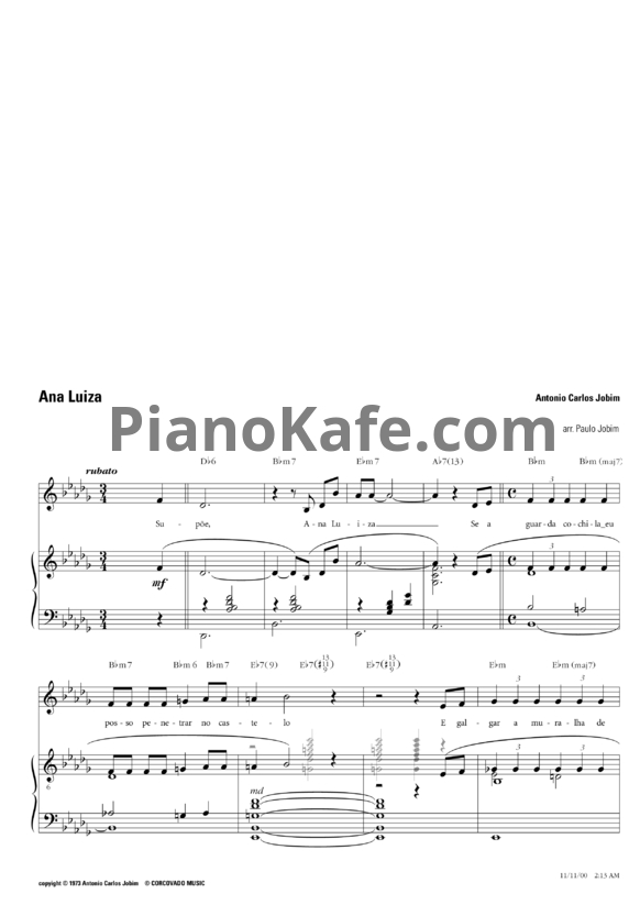 Ноты Antonio Carlos Jobim - Ana Luiza - PianoKafe.com