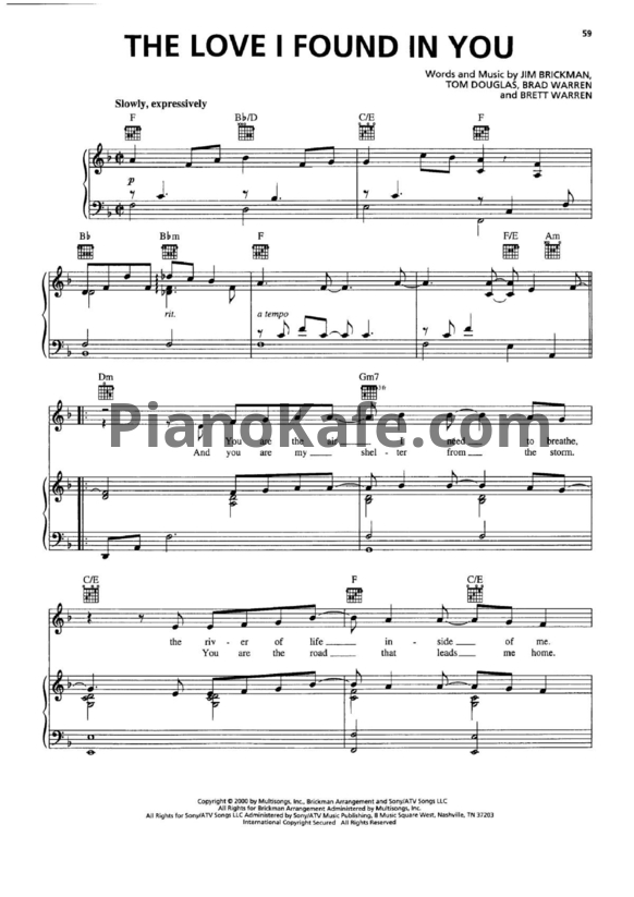 Ноты Jim Brickman - The love I found in you - PianoKafe.com