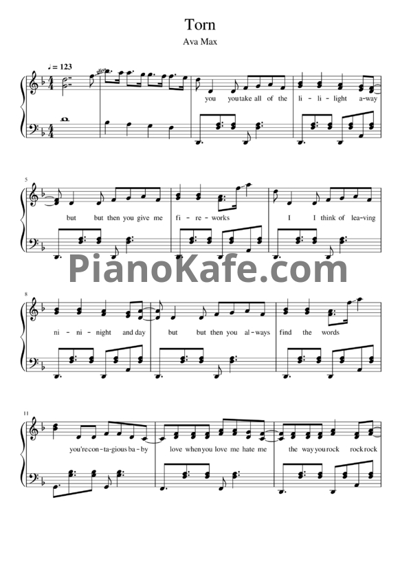 Ноты Ava Max - Torn - PianoKafe.com