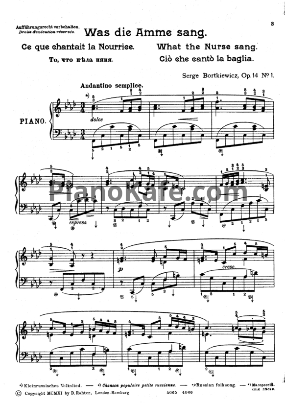 Ноты С. Борткевич - Из моего детства (Op. 14) - PianoKafe.com
