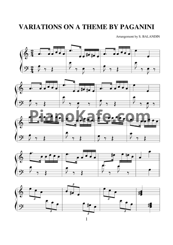 Ноты Сергей Баландин - Вариации на тему Паганини - PianoKafe.com
