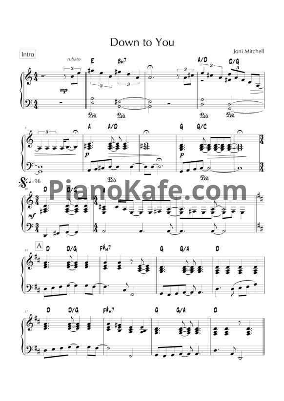 Ноты Joni Mitchell - Down to you (Версия 2) - PianoKafe.com