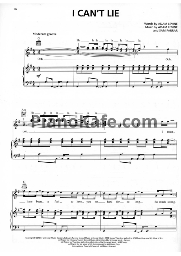 Ноты Maroon 5 - I can't lie - PianoKafe.com