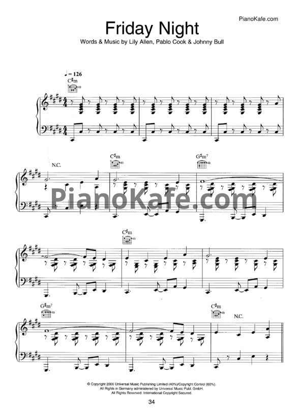 Ноты Lily Allen - Friday night - PianoKafe.com
