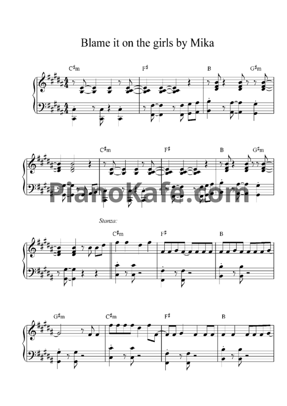 Ноты Mika - Blame it on the girls - PianoKafe.com