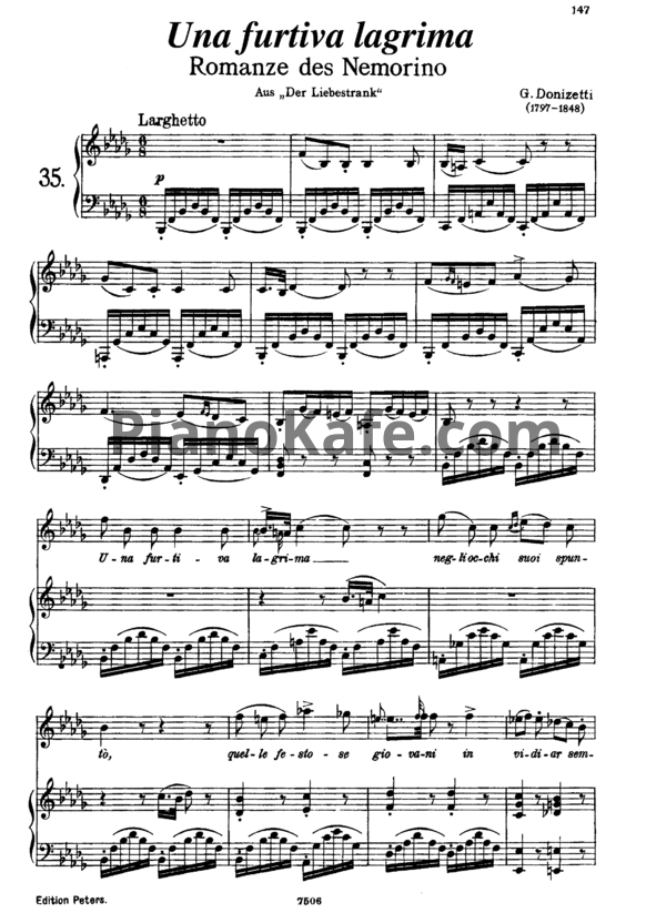 Ноты Gaetano Donizetti - Una furtiva lagrima (Tenor) - PianoKafe.com