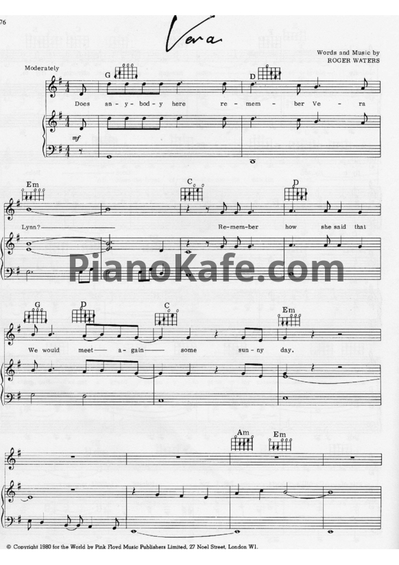 Ноты Pink Floyd - Vera - PianoKafe.com